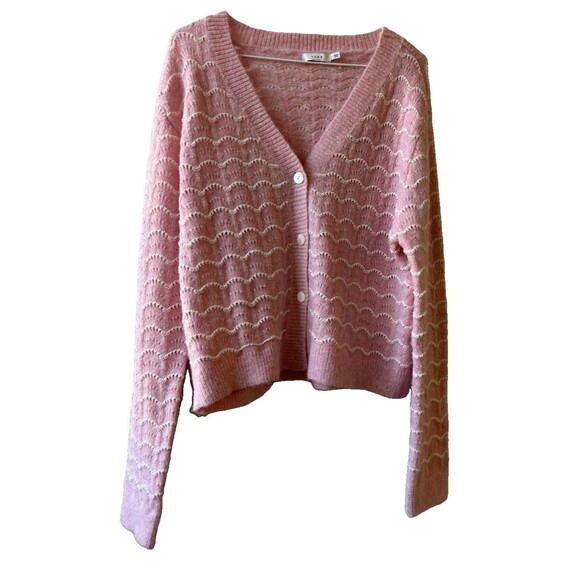 Lush Sweaters - Lush Womens XL Pink Knit V-Neck Long Sleeve Button-Front Geometric Cardigan